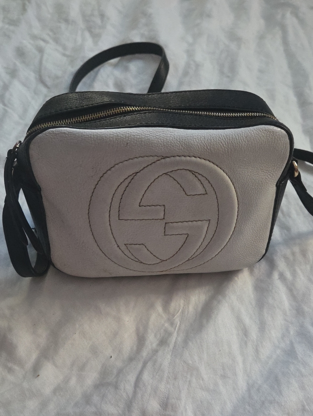 Gucci Dollar Calfskin Bi-Color Soho Disco Bag Mystic White Black